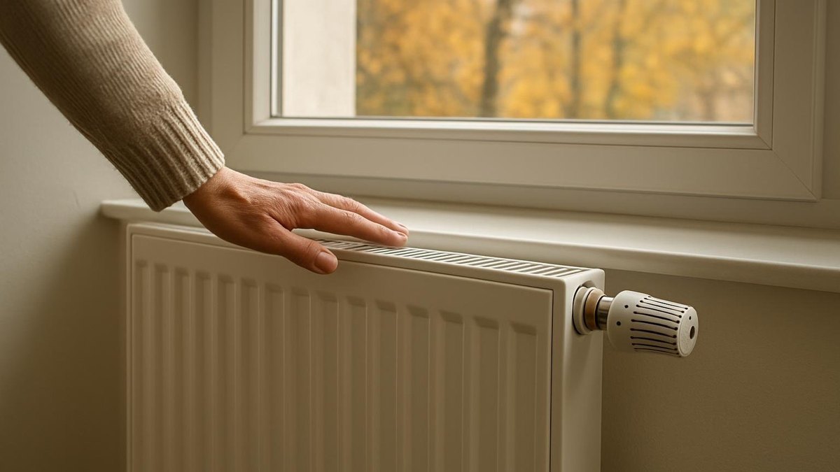 Grzejnik płytowy z głowicą termostatyczną pod oknem