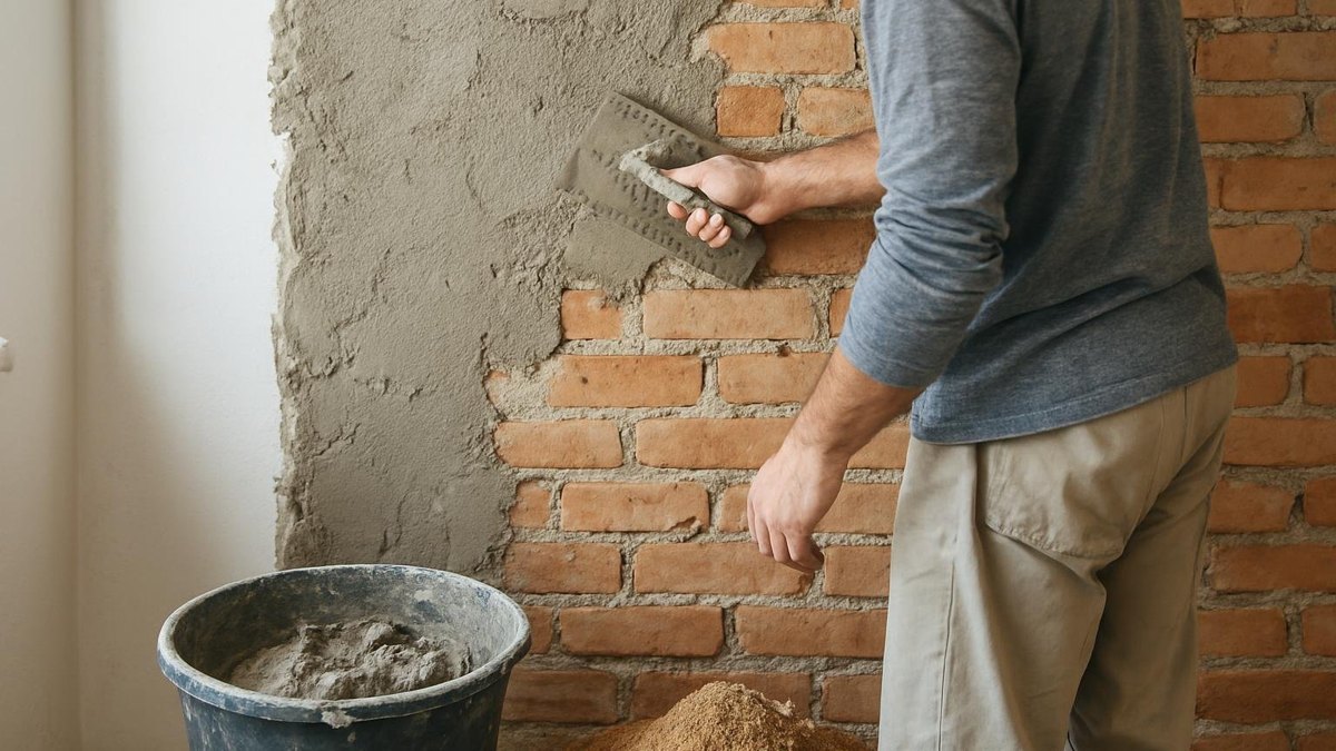 Betoniarka, cement i piasek na budowie — kalkulator tynku cementowego