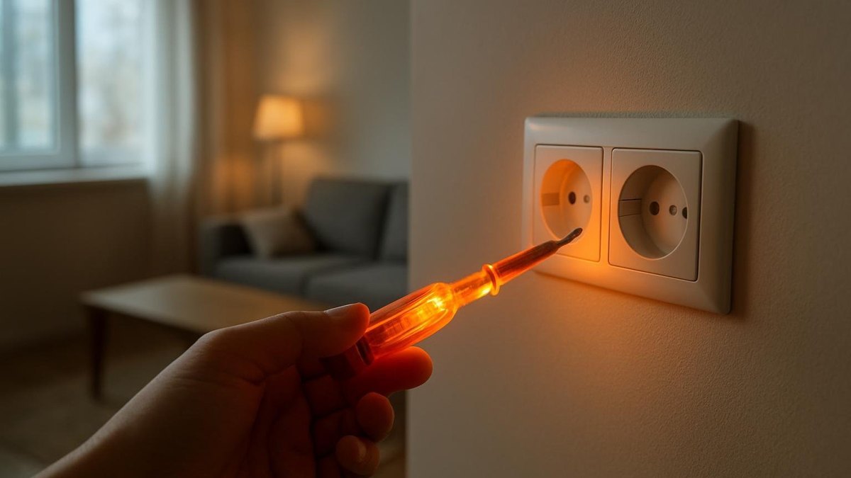 Próbnik napięcia świecący w gniazdku elektrycznym