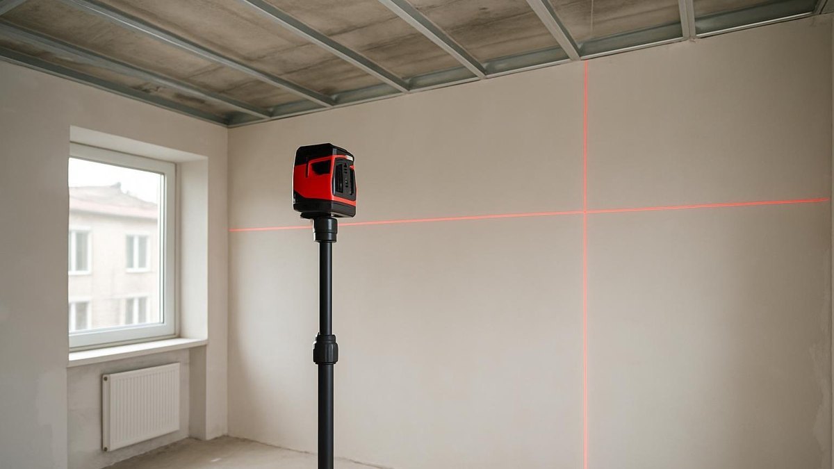 Laser na tyczce rozporowej między podłogą a sufitem