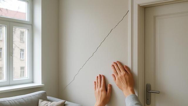 Rysa na świeżo pomalowanej ścianie od narożnika drzwi