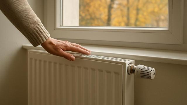 Grzejnik płytowy z głowicą termostatyczną pod oknem