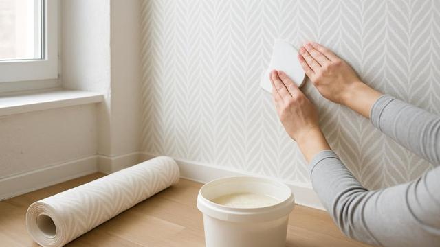 Klejenie tapety flizelinowej na ścianie i wygładzanie szpachlą