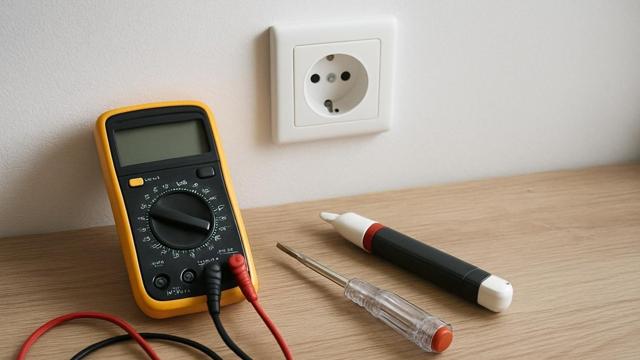 Multimetr, tester bezdotykowy i próbnik śrubokrętowy na stole