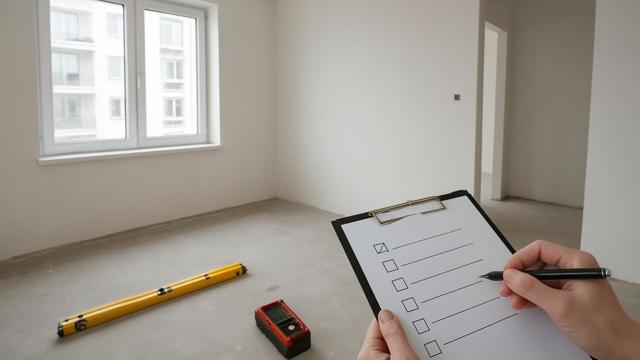 Nowe mieszkanie od dewelopera z listą kontrolną, poziomicą i dalmierzem