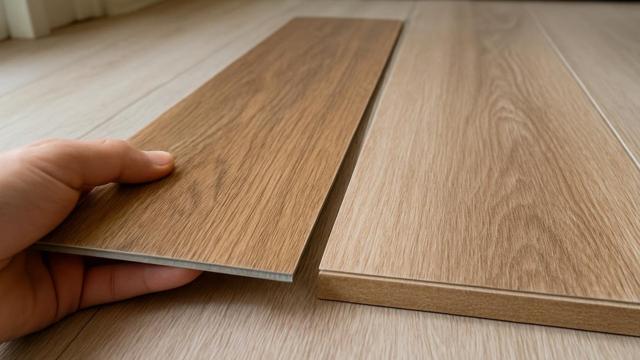 Panel winylowy SPC i panel laminowany obok siebie, widoczne przekroje
