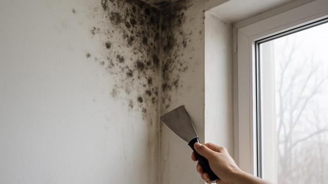 Czarna pleśń w górnym narożniku ściany przy oknie