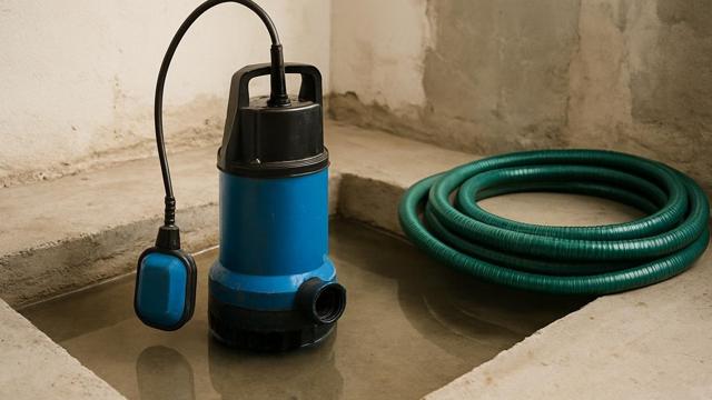Pompa zanurzeniowa z pływakiem kulowym w betonowej studzience