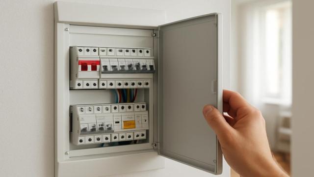 Nowoczesna rozdzielnica mieszkaniowa z modułami na szynie DIN