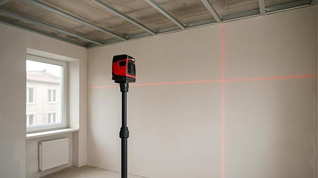 Laser na tyczce rozporowej między podłogą a sufitem
