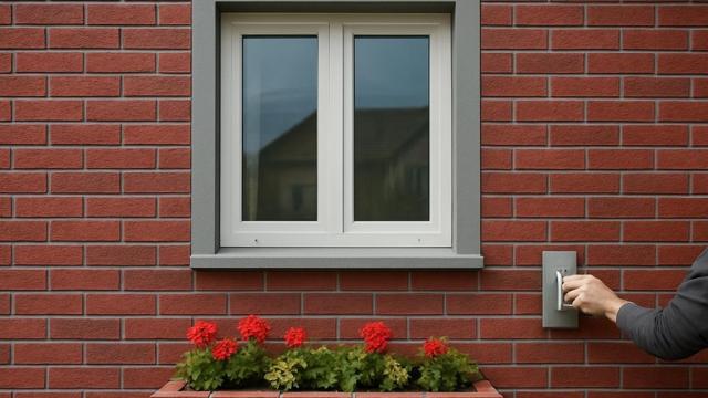 Elewacja z termopaneli z płytkami imitującymi czerwoną cegłę