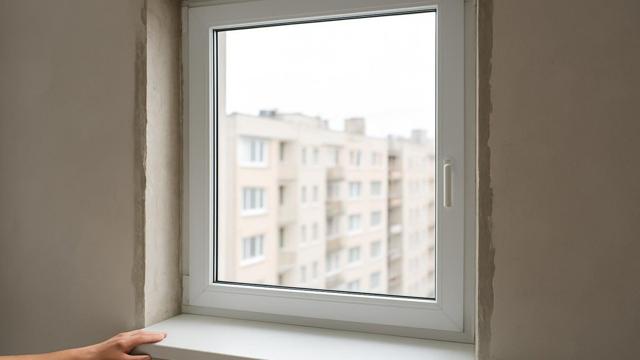 Nowe okno PCV w mieszkaniu w bloku po wymianie z obrobionymi ościeżami