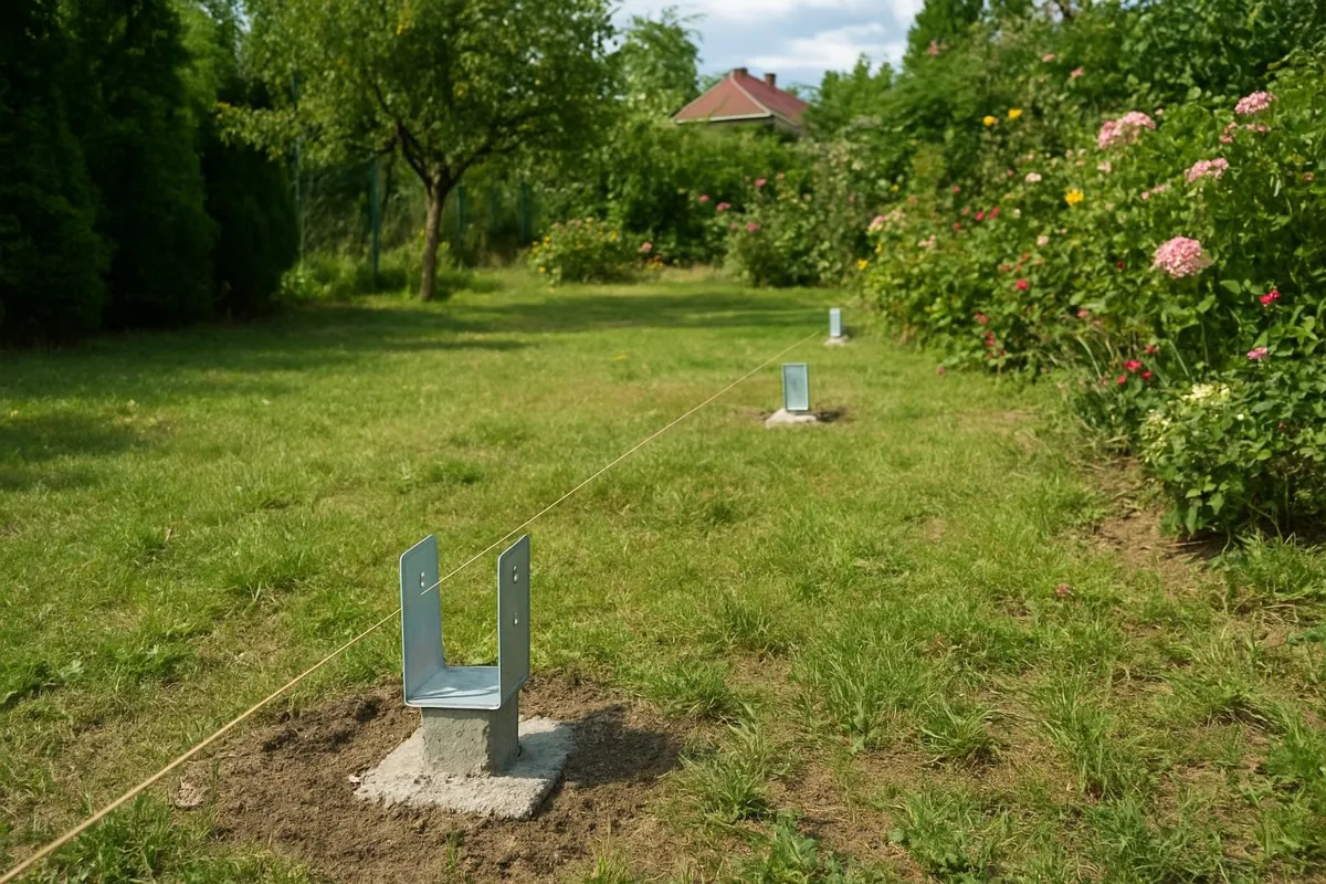 Kotwy do słupów altany osadzone w betonie na sznurku