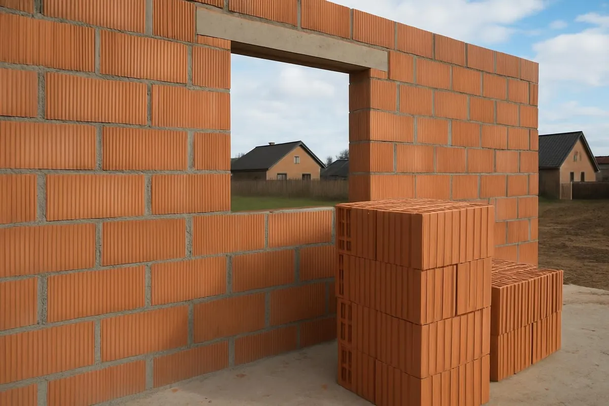 Ściana z pustaków ceramicznych z nadprożem nad oknem