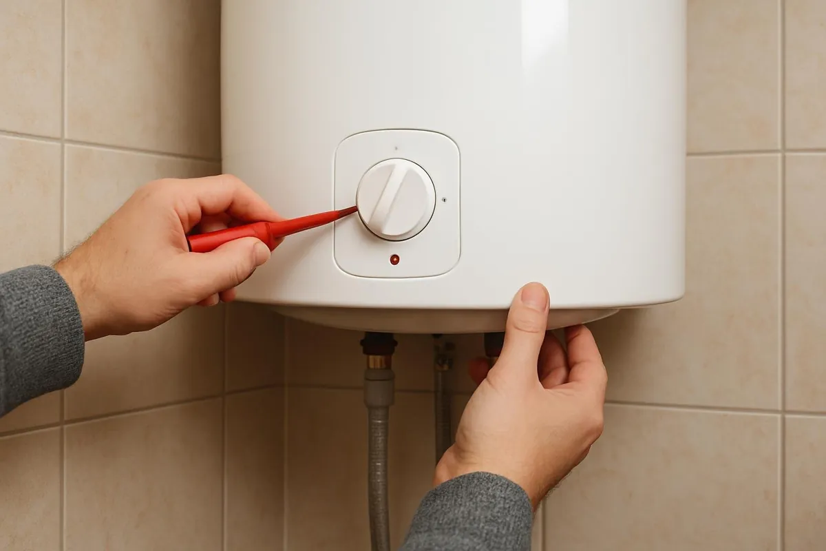 Pokrętło temperatury i zgaszona kontrolka na bojlerze