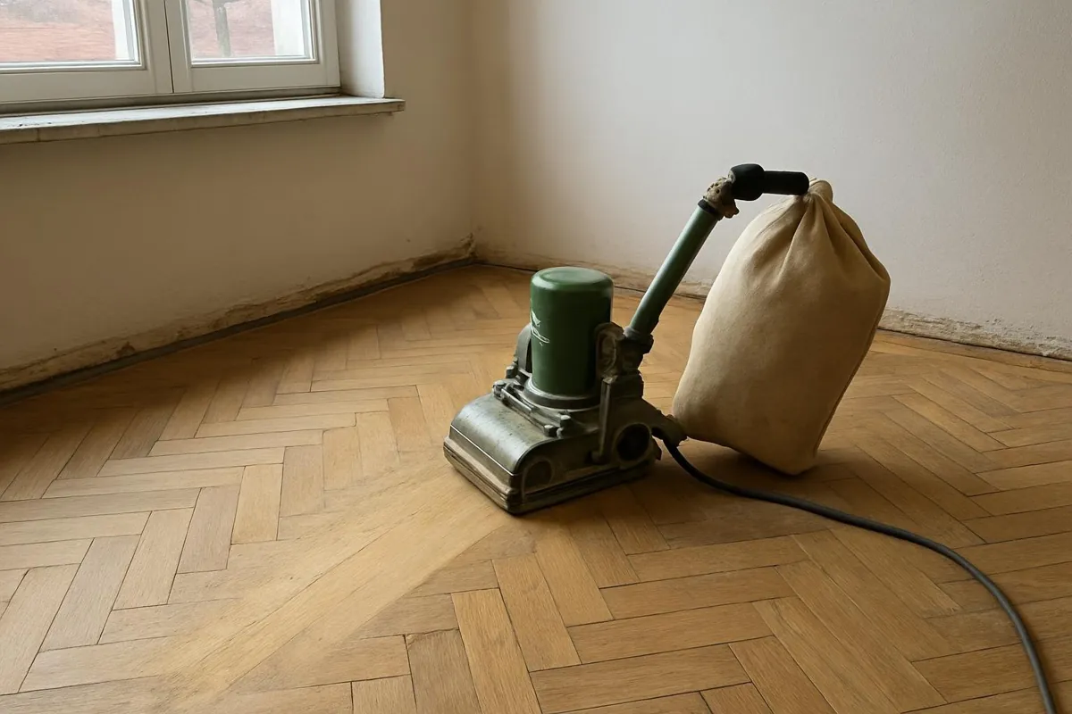 Szlifierka krawędziowa przy ścianie podczas cyklinowania