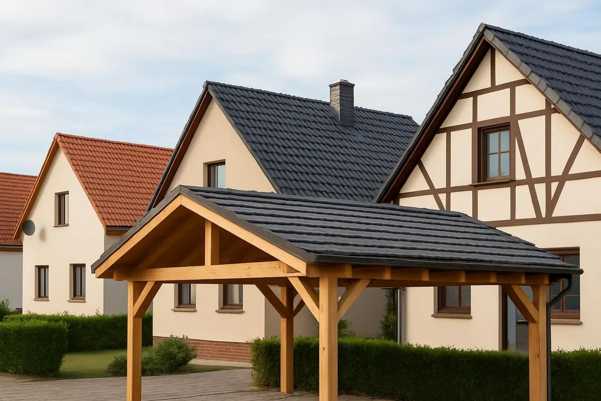 Więźba dachu jednospadowego wiaty na dwóch belkach