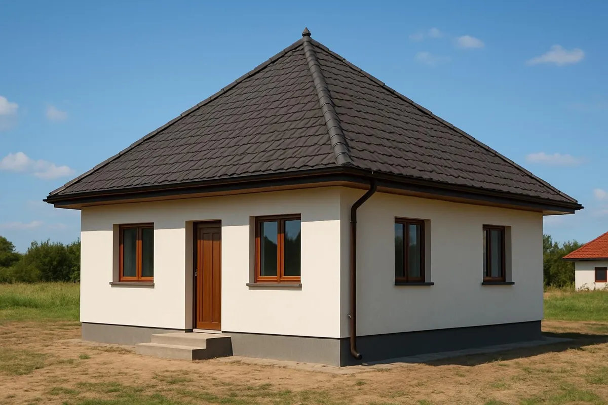 Dom z dachem namiotowym zbiegającym się w jednym punkcie