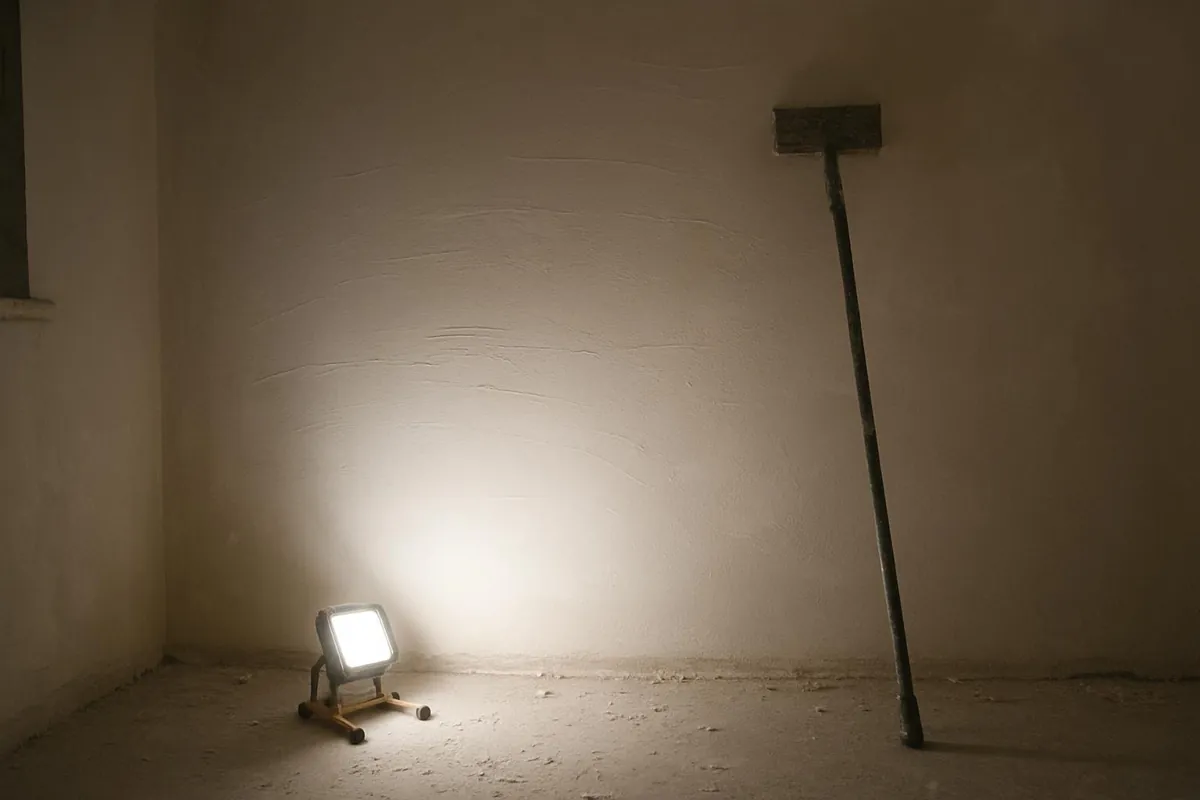 Lampa ustawiona z boku pokazuje nierówności na gładzi przed szlifowaniem