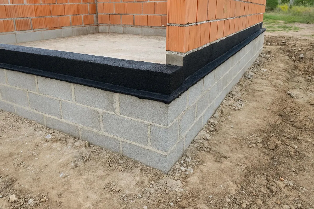 Izolacja pozioma na ścianie fundamentowej przed murowaniem