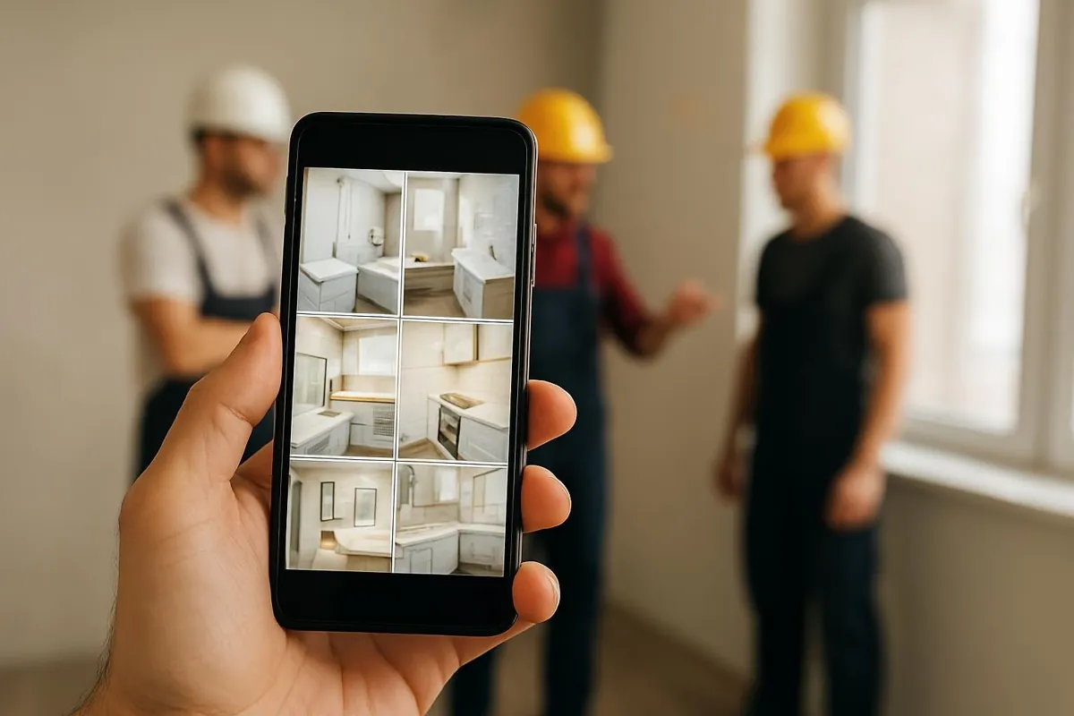 Telefon z galerią zdjęć wcześniejszych realizacji ekipy