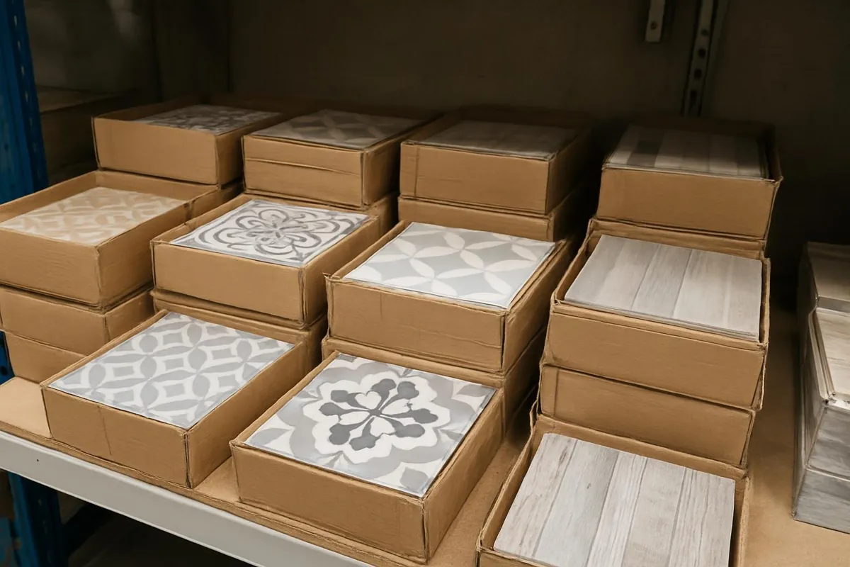 Półka z końcówkami serii płytek ceramicznych