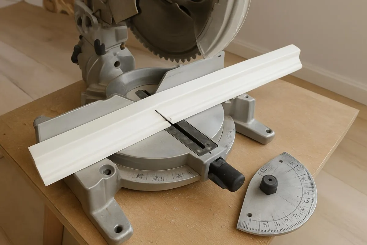 Cięcie listwy MDF pod kątem 45° piłą ukośnicą