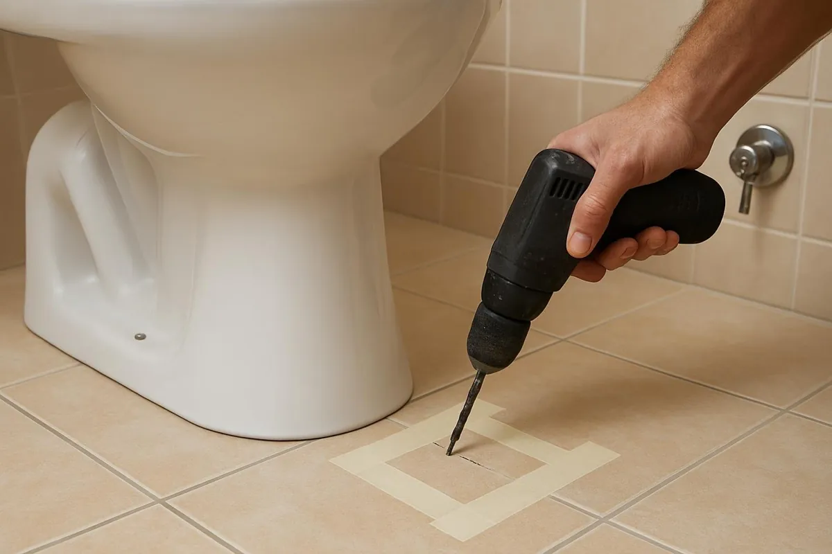 Wiercenie otworów pod kotwy przez otwory w podstawie WC