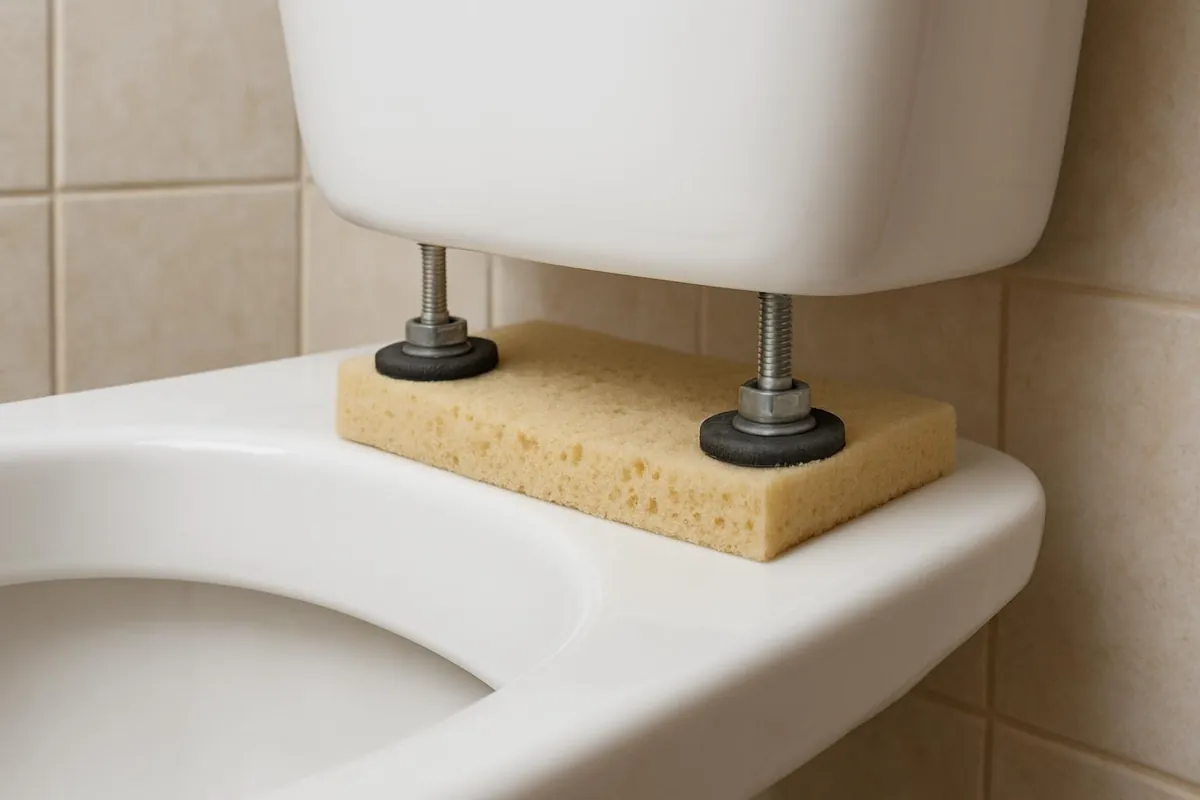 Przykręcanie zbiornika do miski WC śrubami z uszczelkami