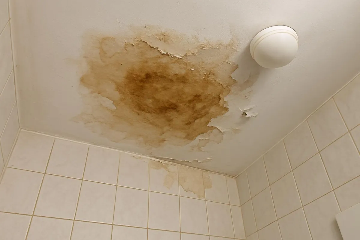 Zaciek na suficie mieszkania pod łazienką