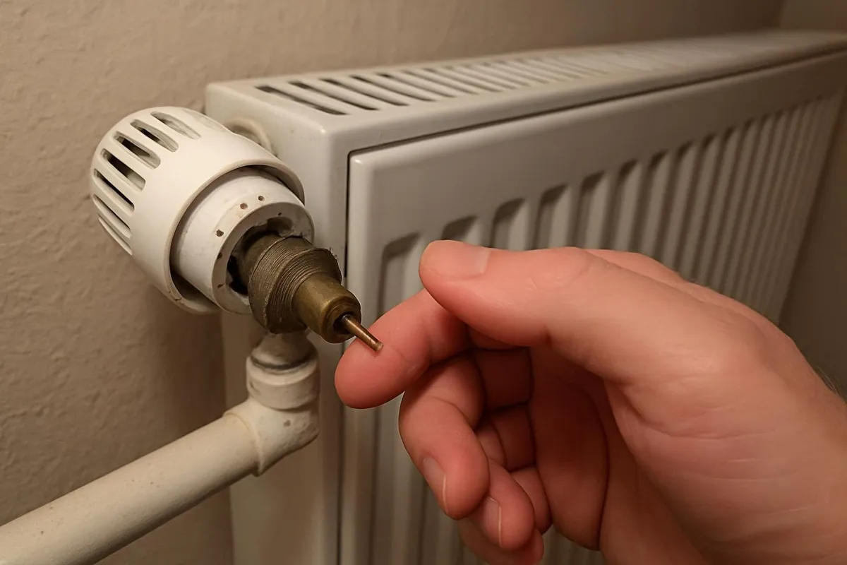 Zdjęta głowica termostatyczna i trzpień zaworu grzejnika