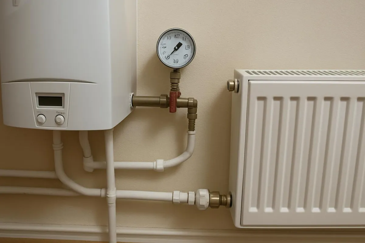 Manometr ciśnienia instalacji grzewczej przy kotle