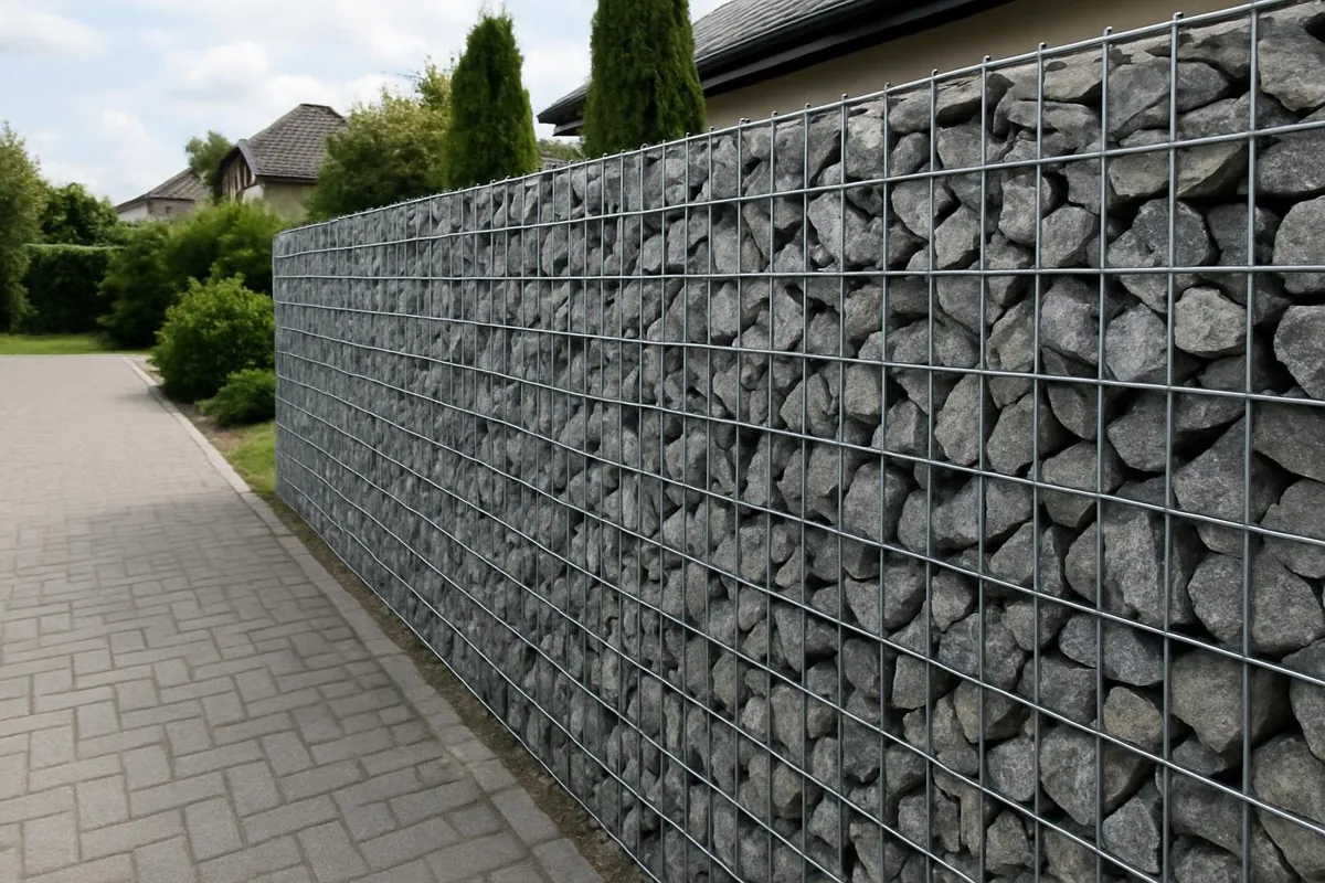 Ogrodzenie z gabionów wypełnionych kamieniem