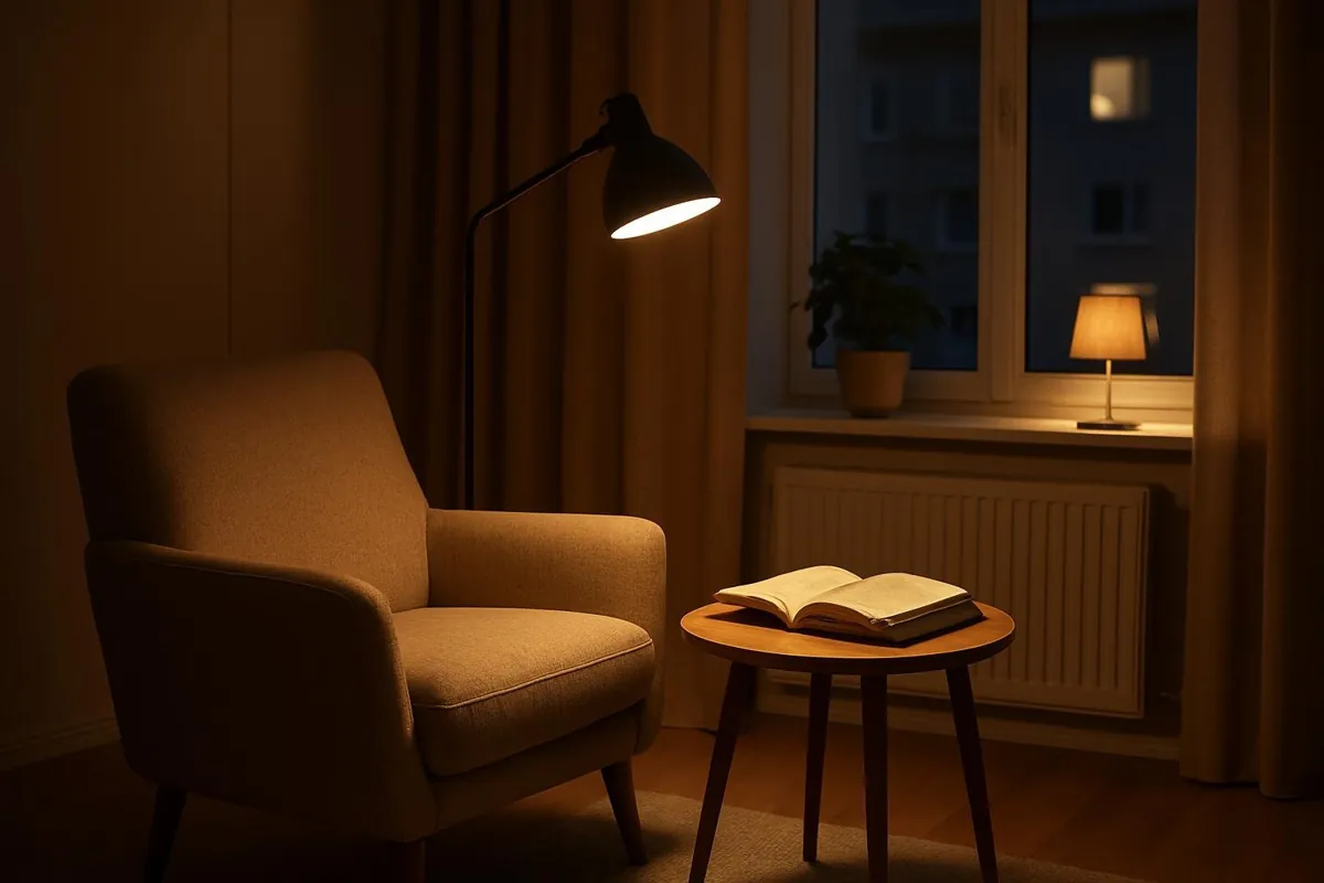 Kącik do czytania z lampą podłogową