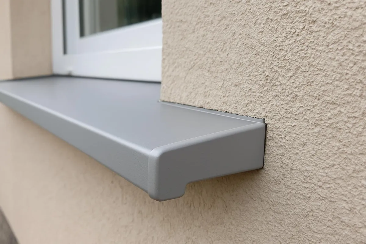 Zaślepka boczna parapetu aluminiowego osadzona w tynku