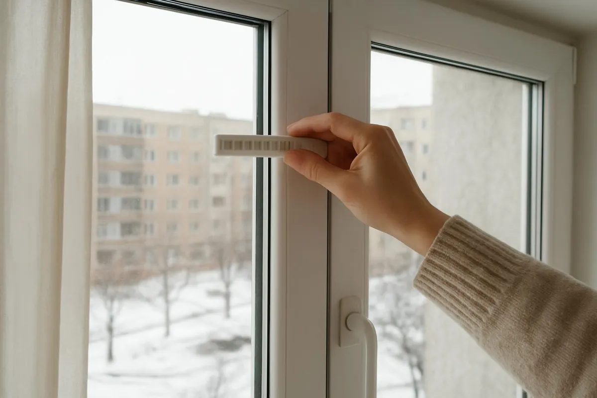 Regulacja nawiewnika okiennego na górnej ramie okna