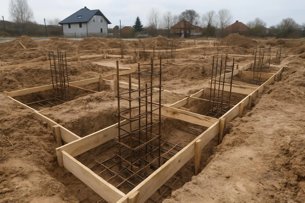 Wykopy pod ławy fundamentowe ze zbrojeniem