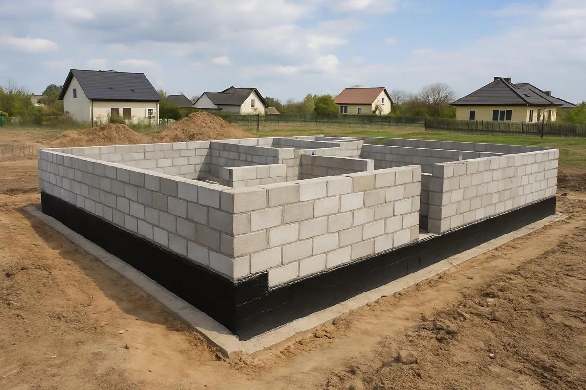 Ściany fundamentowe z bloczków z izolacją przeciwwodną