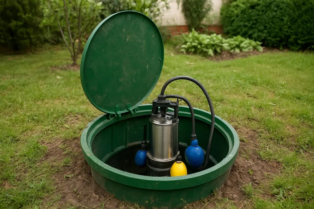 Przydomowa przepompownia ścieków z otwartą pokrywą
