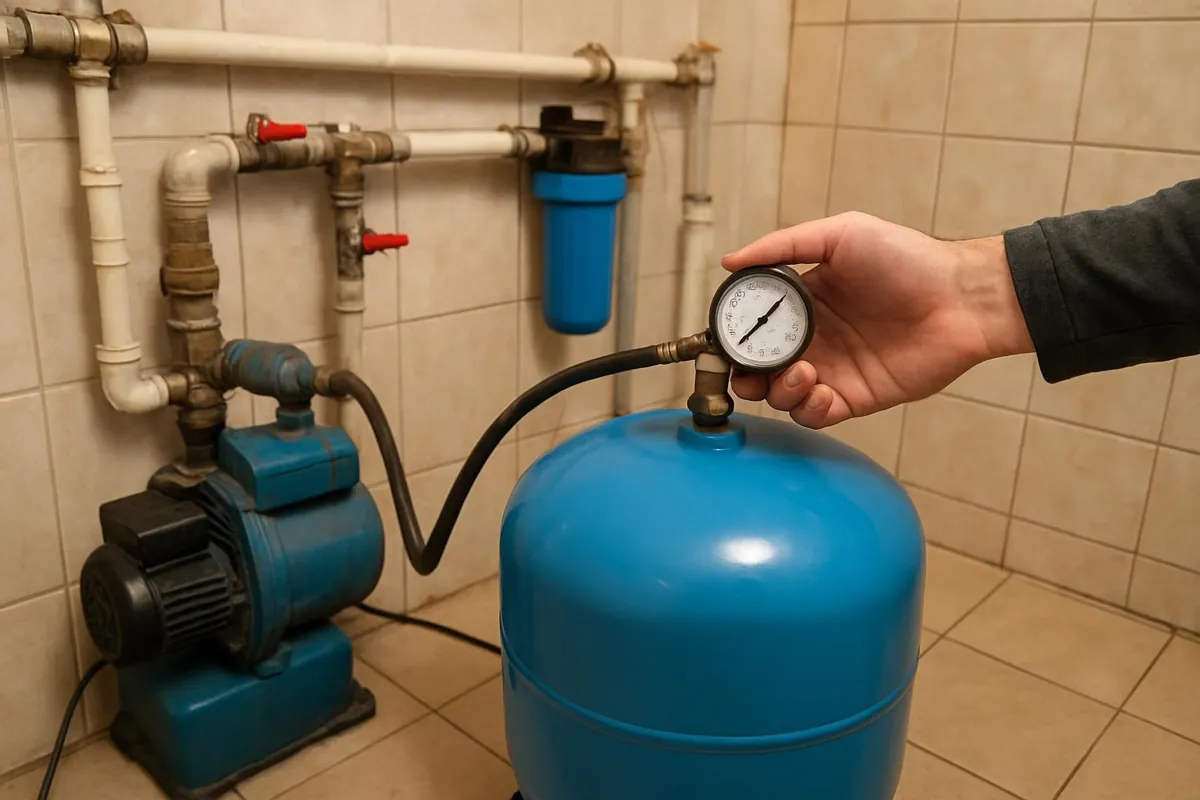 Sprawdzanie ciśnienia powietrza w zbiorniku hydroforowym