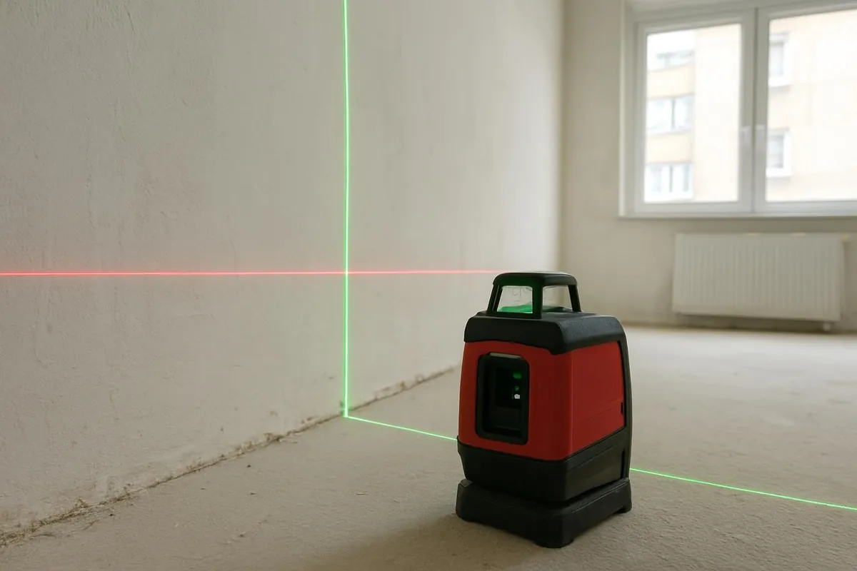Porównanie widoczności czerwonej i zielonej linii lasera w jasnym pokoju