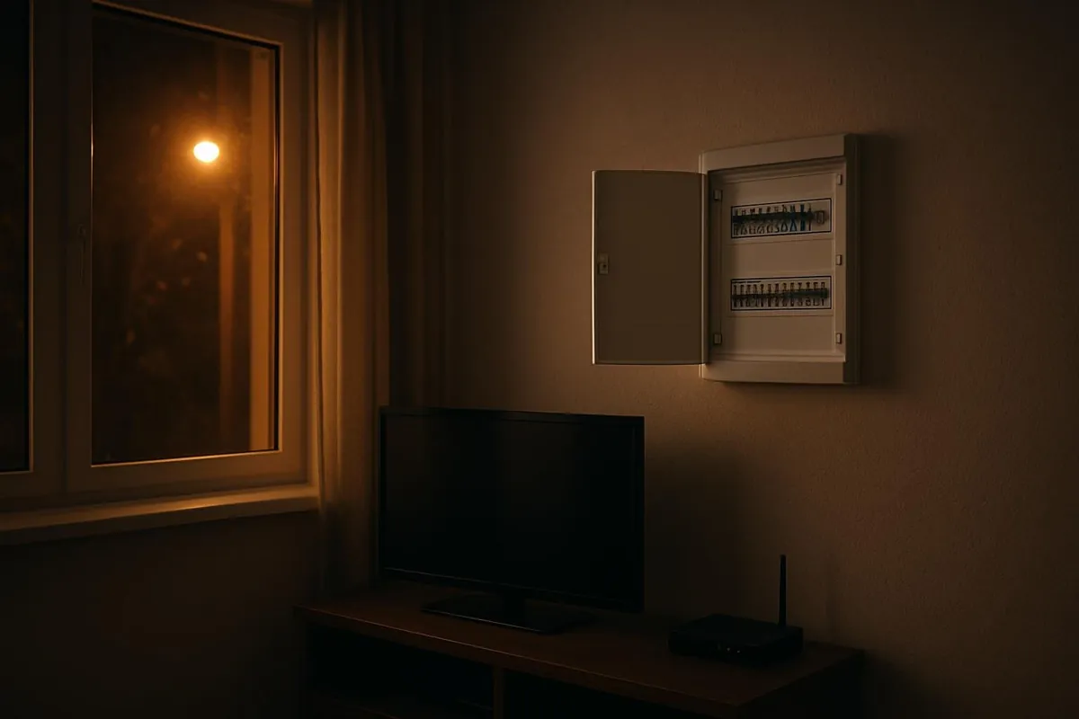 Wyłączony telewizor i router po odcięciu zasilania