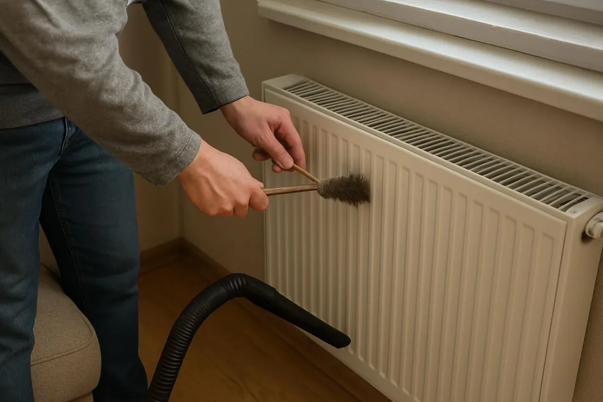 Czyszczenie grzejnika płytowego długą szczotką