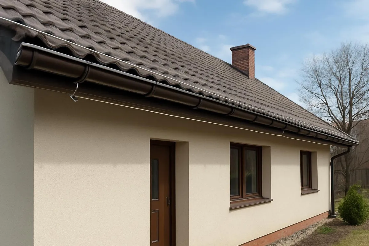 Haki rynnowe na krokwiach i sznurek wyznaczający spadek