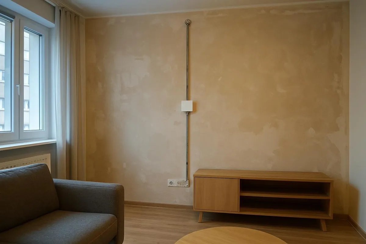 Peszel w ścianie od wysokości telewizora do gniazd przy szafce