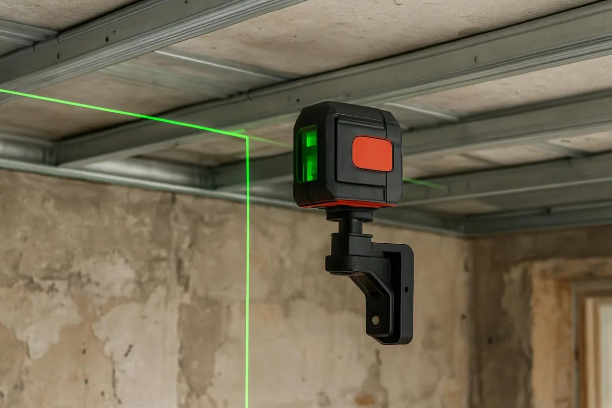 Laser na uchwycie magnetycznym przy profilu sufitowym