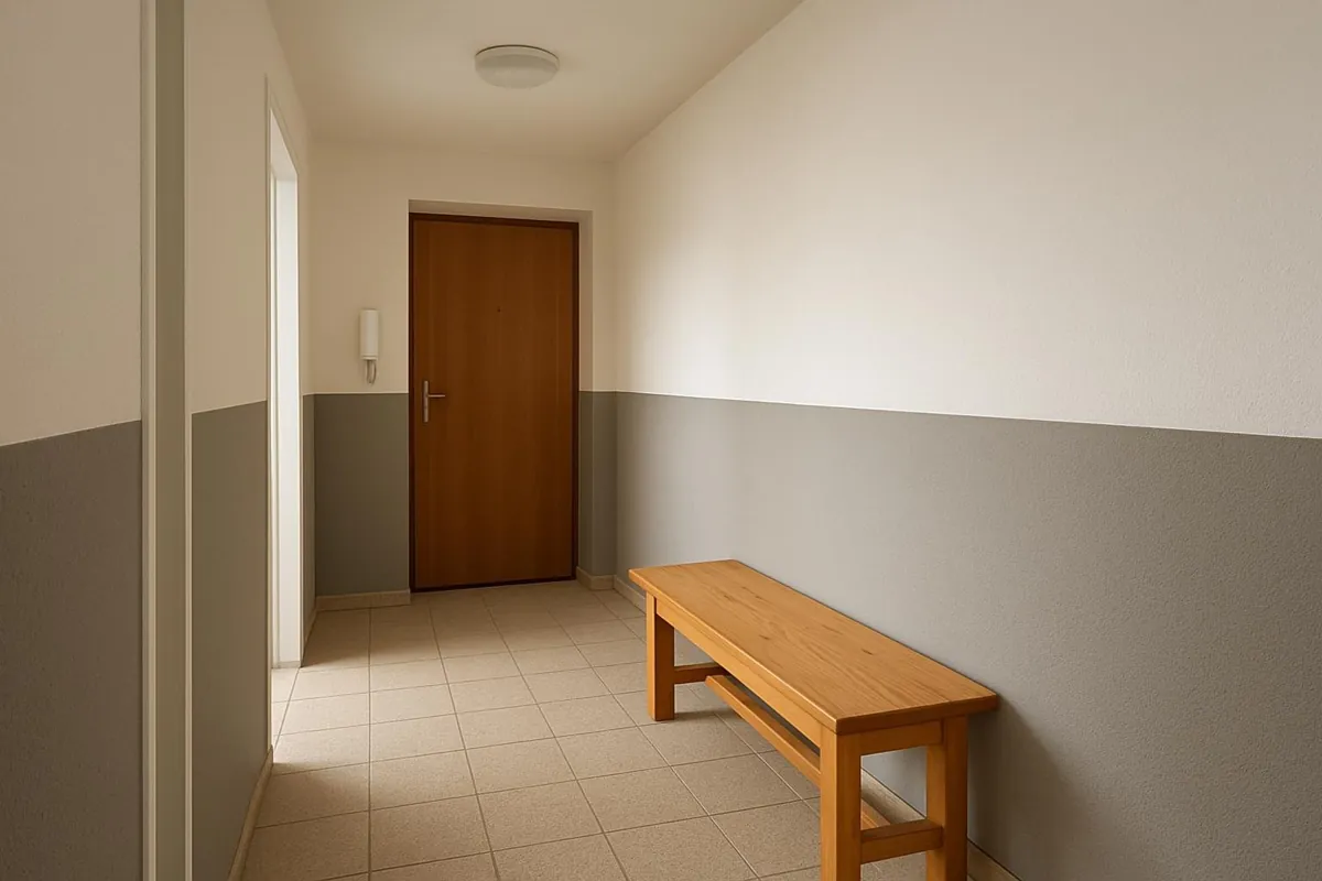 Ciemniejsza zmywalna farba w dolnej części ściany przedpokoju