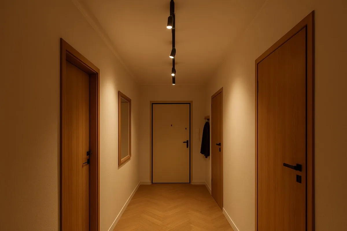 Szynoprzewód LED z reflektorami w suficie przedpokoju
