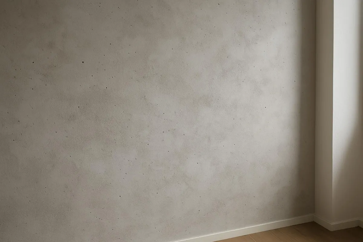 Zbliżenie tynku z efektem betonu architektonicznego z drobnymi porami