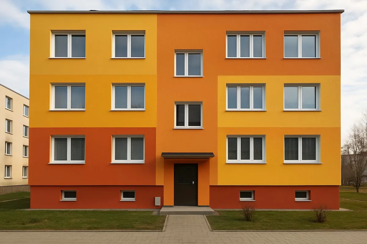 Blok mieszkalny po termomodernizacji z nową elewacją